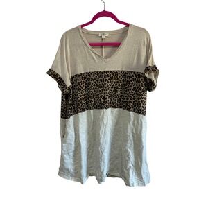 Umgee USA Womens Medium Leopard Print Block Linen Blend Tunic Top Western Rodeo